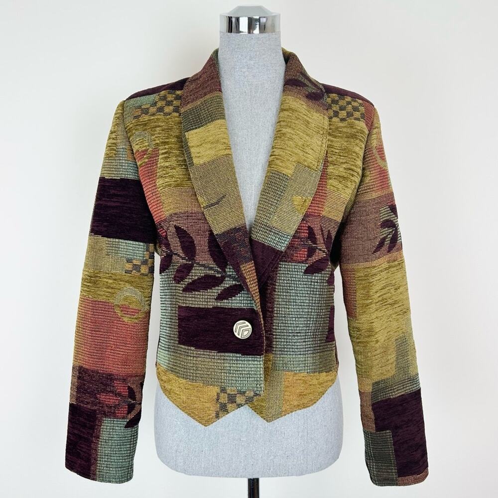 Vintage Jacket Exposé Chenille Patchwork Multicol… - image 1